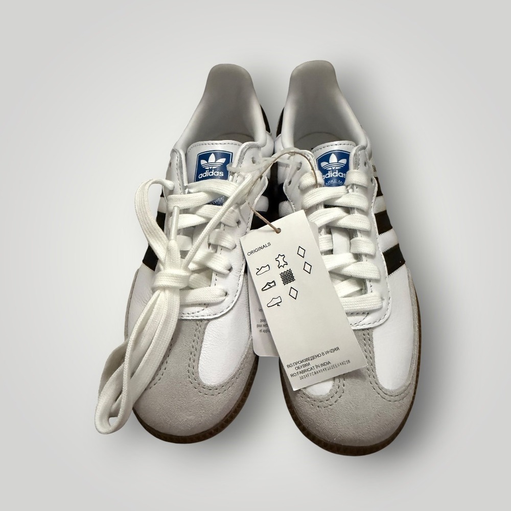 Adidas Samba OG Sneaker Women 5 (fits 6) White Leather Gum Sole Streetwear Retro - Picture 2 of 9